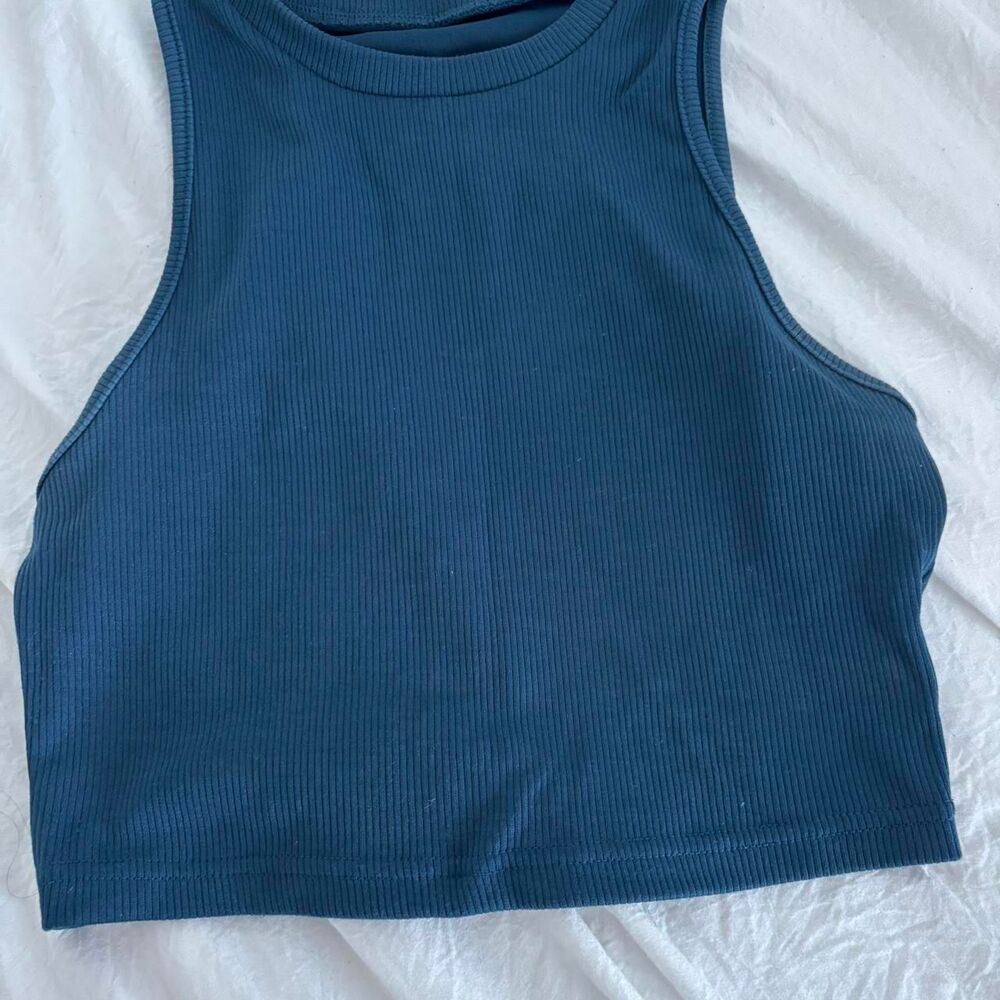 TARGET Women's Navy Blue Medium High Neck Athletic Ribbed Tank Crop Top